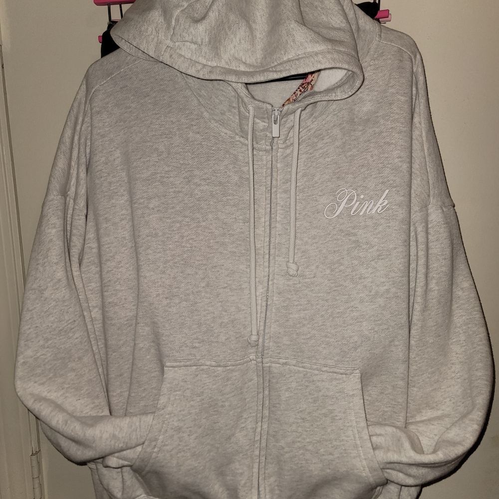 PINK Light Gray Zip-Up Hoodie